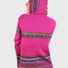 Alpaca Women’s knit hooded Fuchsia sweater with multicolored pattern