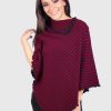 Burgundy and Black Alpaca Poncho with Diagonal Stripes “Willka”