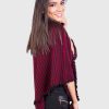 Burgundy and Black Alpaca Poncho with Diagonal Stripes “Willka”