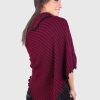 Burgundy and Black Alpaca Poncho with Diagonal Stripes “Willka”