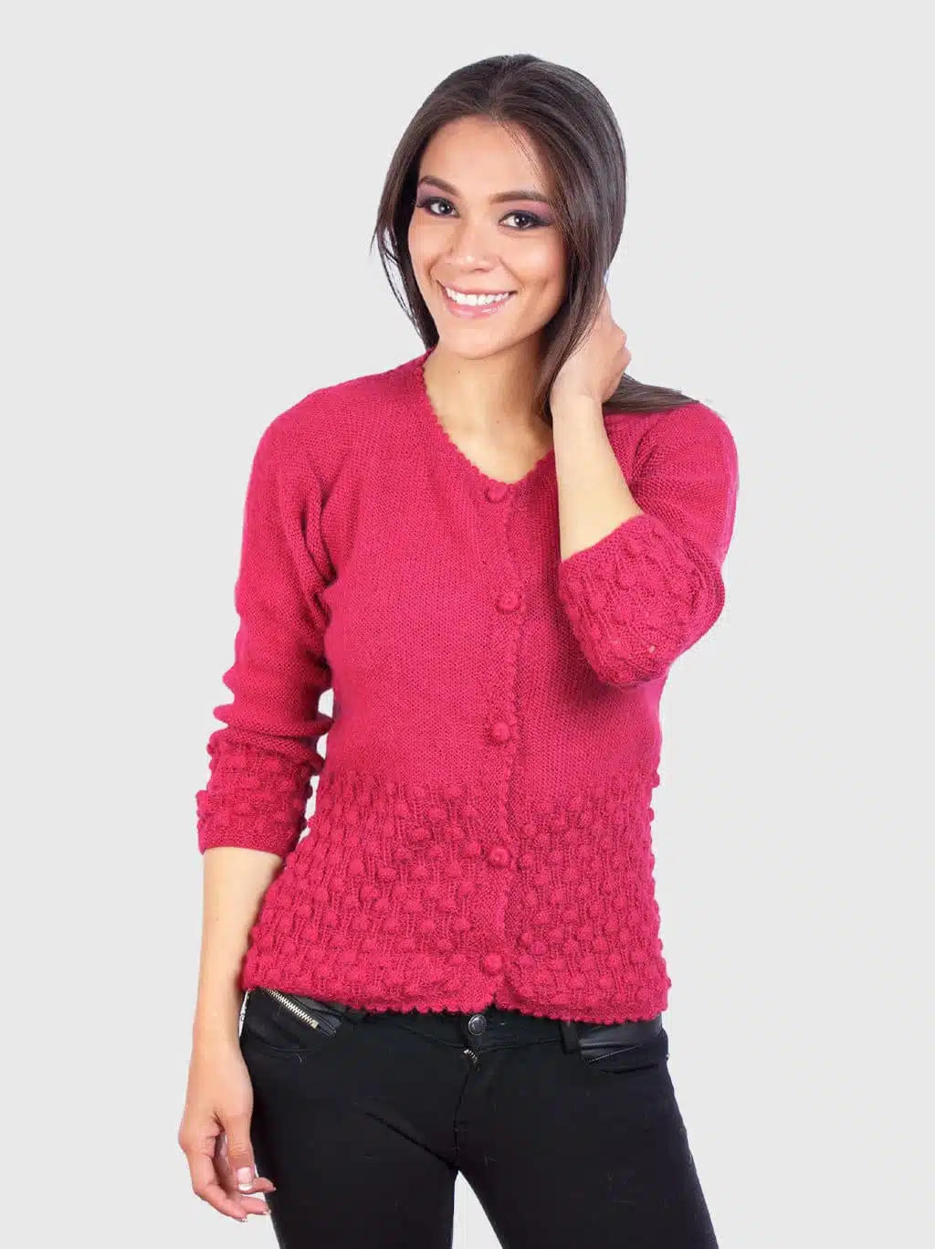 Cerise Hand Made Alpaca Cardigan Sweater for Women