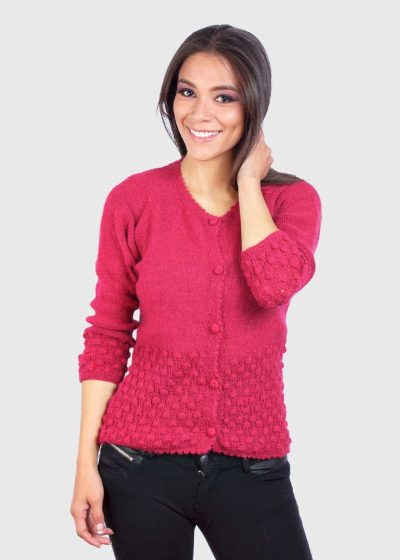 Cerise Hand Made Alpaca Cardigan Sweater for Women