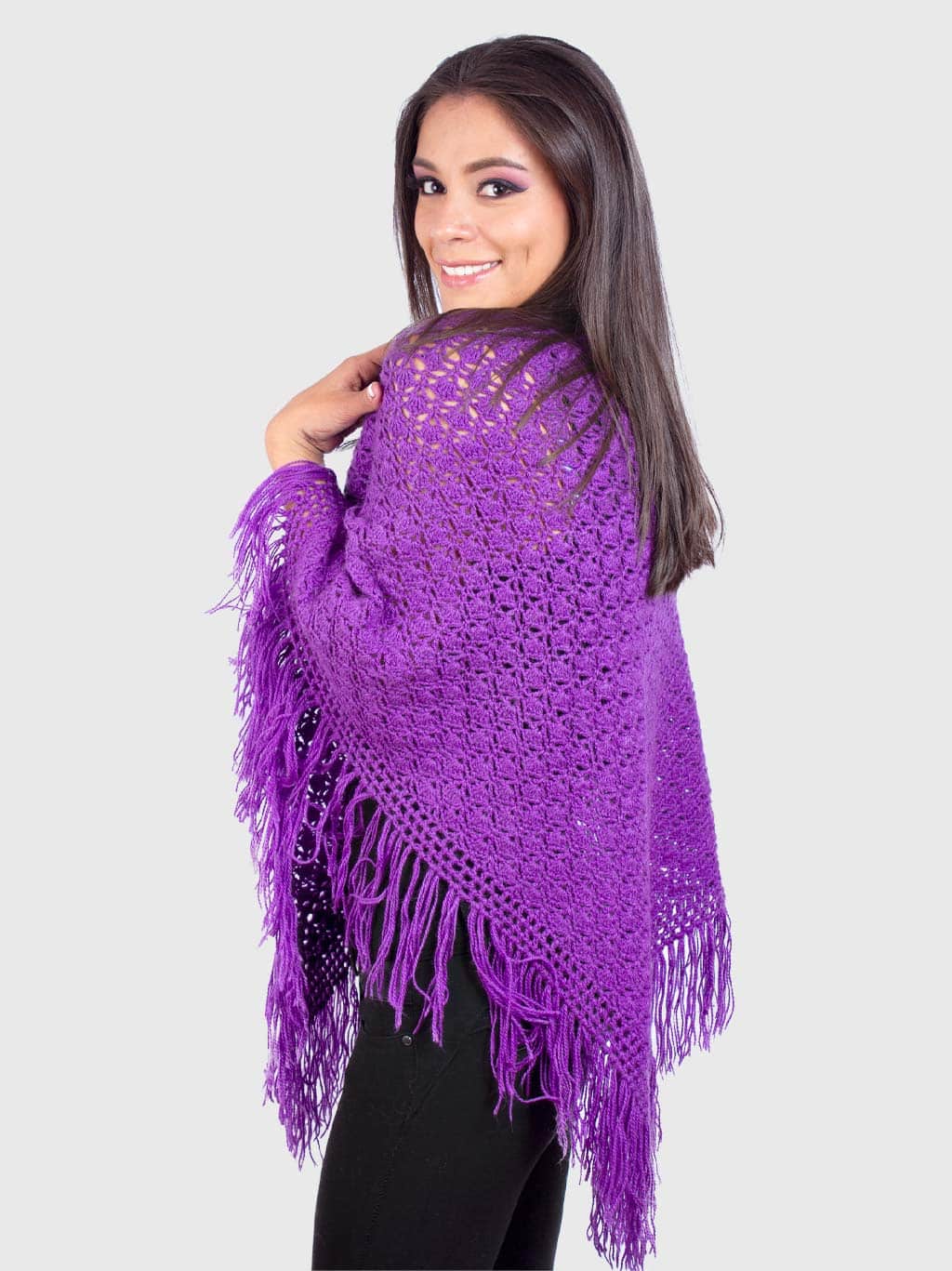 Violet Alpaca Crocheted Poncho for Women "Warawa" - Image 3