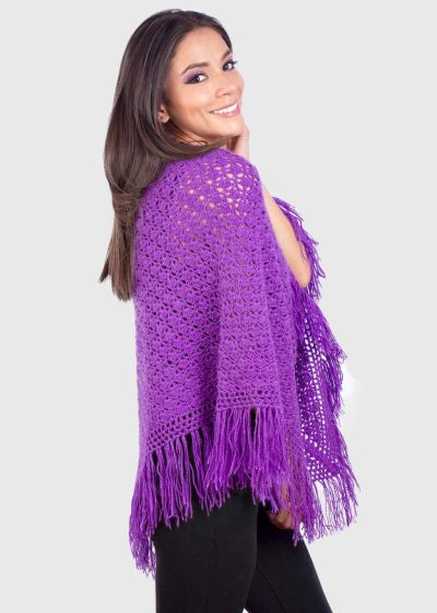 Alternative view of Violet Alpaca Crocheted Poncho for Women "Warawa"