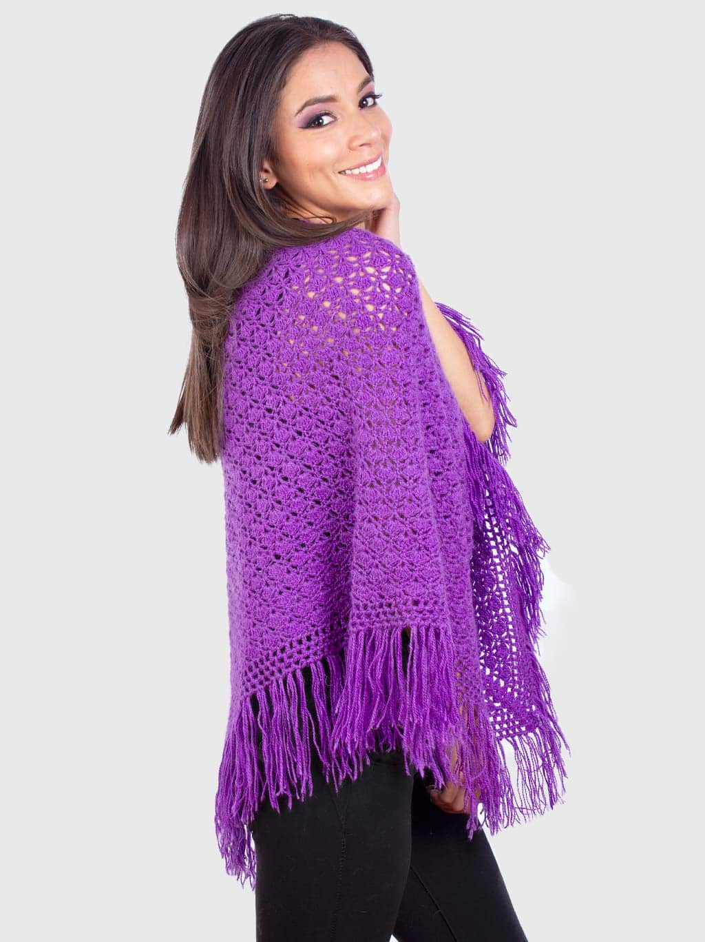Violet Alpaca Crocheted Poncho for Women "Warawa" - Image 2