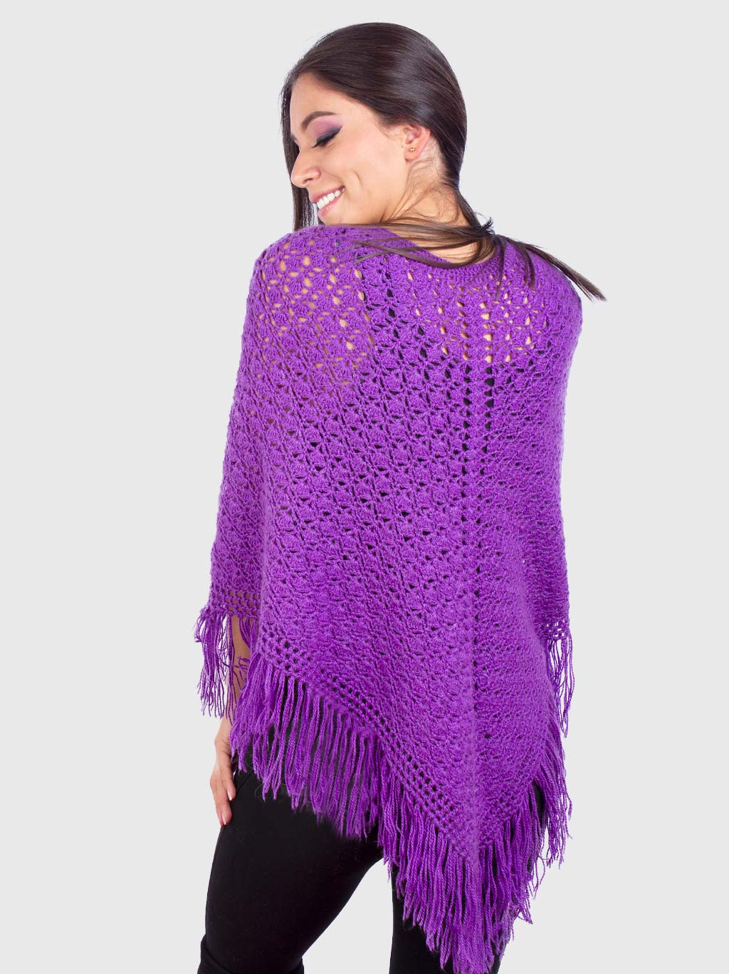 Violet Alpaca Crocheted Poncho for Women "Warawa" - Image 4