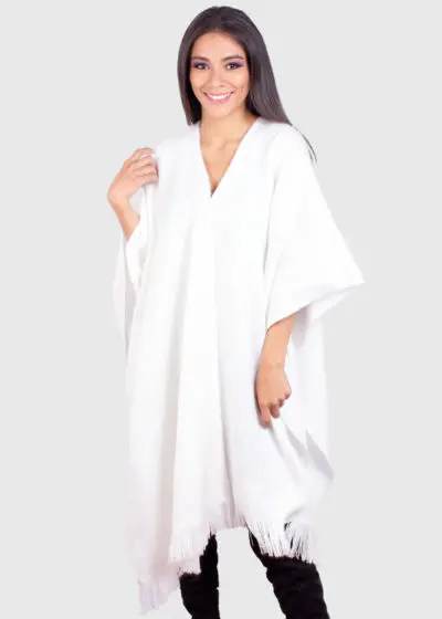 Alternative view of White Soft Alpaca Ruana for women “Lena”