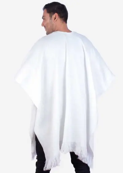 INTI ALPACA White Alpaca Poncho For Men "Alaska"