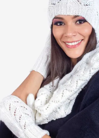INTI ALPACA Winter Accessory Set Hand Knitted in White Alpaca Wool for Women: Hat, Scarf and Mittens INTI0143