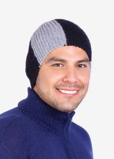 INTI ALPACA Men's Alpaca Hat - Hand Knitted in Black and Gray Alpaca Wool for Winter Season