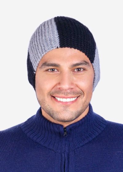 INTI ALPACA Men's Alpaca Hat - Hand Knitted in Black and Gray Alpaca Wool for Winter Season
