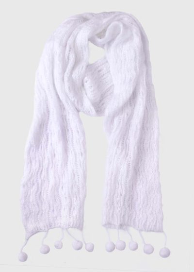 Hand Knit White Soft Alpaca Scarf "Urubamba"