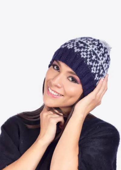 blue and gray alpaca hat for women