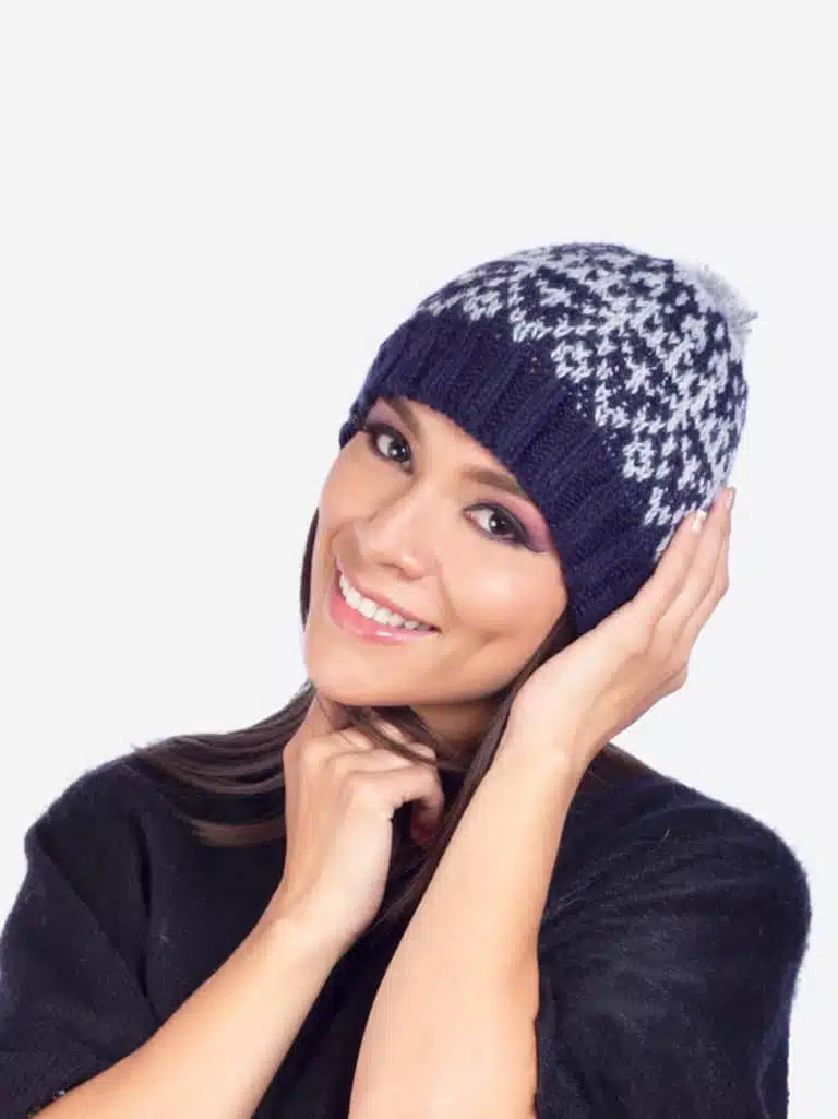 blue and gray alpaca hat for women