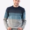 Intialpaca Men's Crew neck Striped Degrade Blue Alpaca Sweater "Everest"