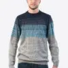 Intialpaca Men's Crew neck Striped Degrade Blue Alpaca Sweater 