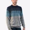 Intialpaca Men's Crew neck Striped Degrade Blue Alpaca Sweater 