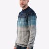 Intialpaca Men's Crew neck Striped Degrade Blue Alpaca Sweater 