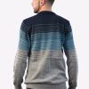 Intialpaca Men's Crew neck Striped Degrade Blue Alpaca Sweater 