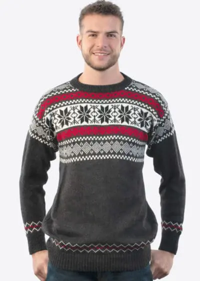 INTI0205 Intialpaca Mens Winter Sweater ideal for Christmas knitted in charcoal alpaca wool
