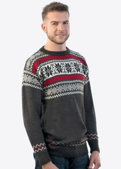 INTI0205 Intialpaca Mens Winter Sweater ideal for Christmas knitted in charcoal alpaca wool