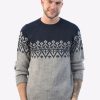 Intialpaca Handmade Crewneck Blue and Gray Alpaca Sweater for Men 