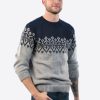 Intialpaca Handmade Crewneck Blue and Gray Alpaca Sweater for Men