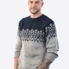 Intialpaca Handmade Crewneck Blue and Gray Alpaca Sweater for Men