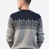 Intialpaca Handmade Crewneck Blue and Gray Alpaca Sweater for Men