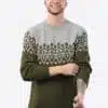 Intialpaca Handmade Crewneck Gray and Green Alpaca Sweater for Men