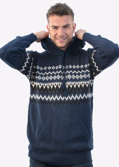 INTI0208 Intialpaca Hodded Alpaca Sweater for Men with Kangaroo Pocket