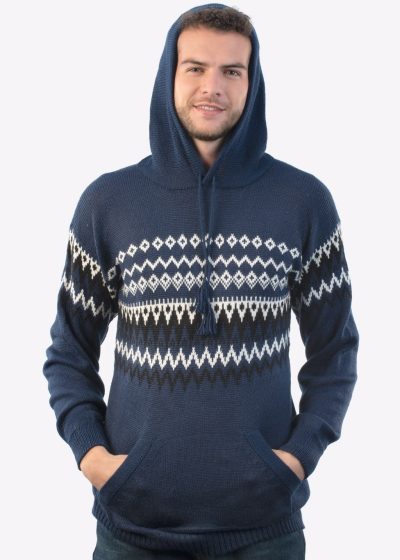 INTI0208 Intialpaca Hodded Alpaca Sweater for Men with Kangaroo Pocket