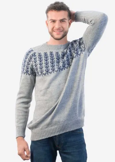 INTI0211 INTI ALPACA Men's Alpaca Sweater in Gray and Navy Blue Alpaca Wool - Winter Pullover - Island Jumper