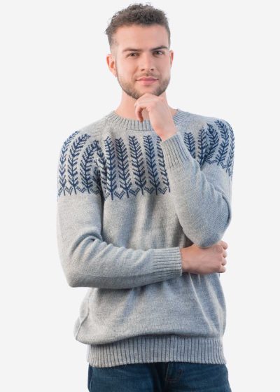 Alternative view of INTI ALPACA Men's Alpaca Sweater in Gray and Navy Blue Alpaca Wool