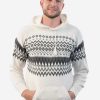 INTI0212 Hoddie Sweater for Men with Kangaroo Pocket in White Alpaca Wool