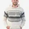 INTI0212 Hoddie Sweater for Men with Kangaroo Pocket in White Alpaca Wool