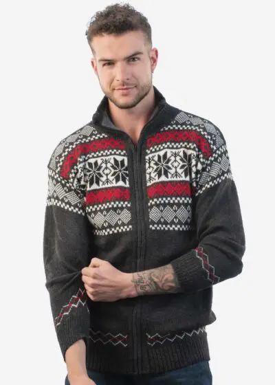 INTI0213 Full Zip up Winter Sweater knitted in Charcoal Peruvian Alpaca Wool