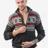 INTI0213 Full Zip up Winter Sweater knitted in Charcoal Peruvian Alpaca Wool