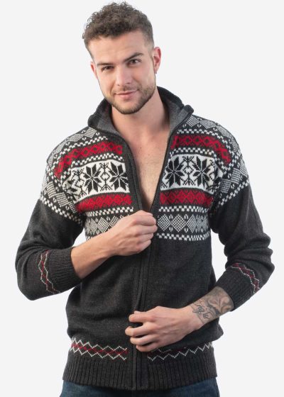 INTI0213 Full Zip up Winter Sweater knitted in Charcoal Peruvian Alpaca Wool