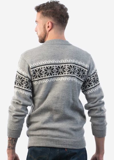 INTI0214 Winter Sweater for Men knitted in soft gray alpaca wool