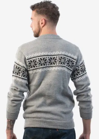 INTI0214 Winter Sweater for Men knitted in soft gray alpaca wool