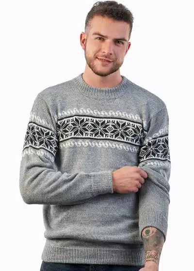 INTI0214 Men’s Alpaca Wool Winter Sweater – Gray Nordic Pullover