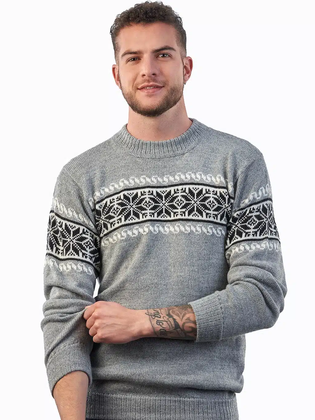 INTI0214 Luxury Gray Alpaca Sweater for Men – Handcrafted Knitwear