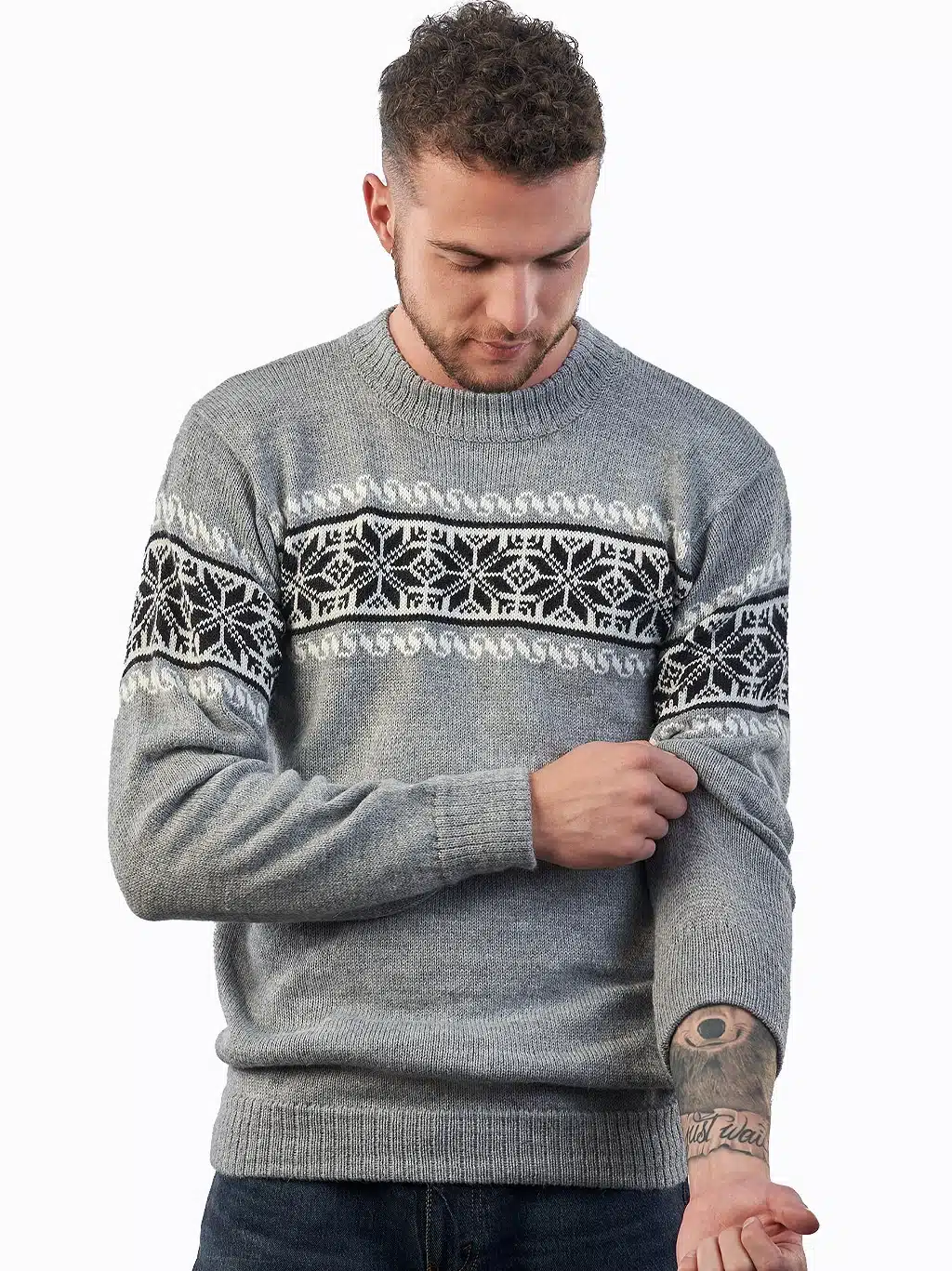 INTI0214 Warm & Lightweight Men’s Sweater – Alpaca Wool Crew Neck