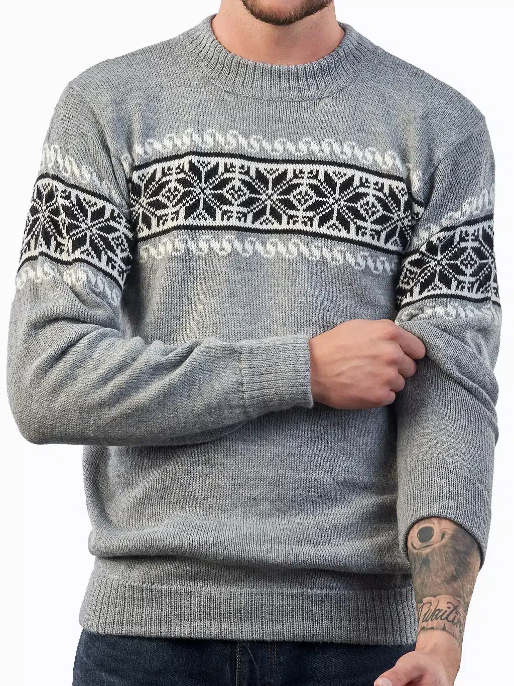 INTI0214 Winter-Sweater for Men Soft Gray Alpaca Wool Warm Lightweight-Hypoallergenic Pullover