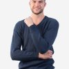 INTI0215 Blue alpaca sweater for men knitted in warm alpaca wool with V neck