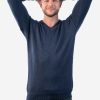 INTI0215 Blue alpaca sweater for men knitted in warm alpaca wool with V neck