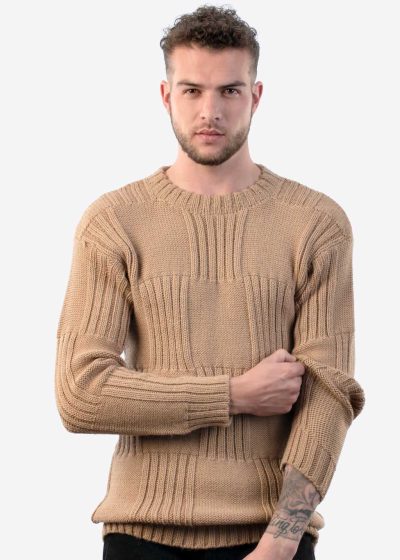 INTI0216 Handmande Crewneck Beige Alpaca Sweater for Men Licancabur