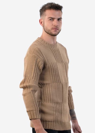INTI0216 Handmande Crewneck Beige Alpaca Sweater for Men Licancabur