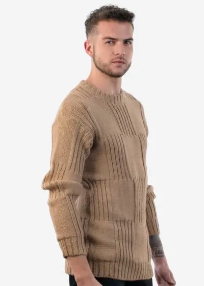 INTI0216 Handmande Crewneck Beige Alpaca Sweater for Men Licancabur